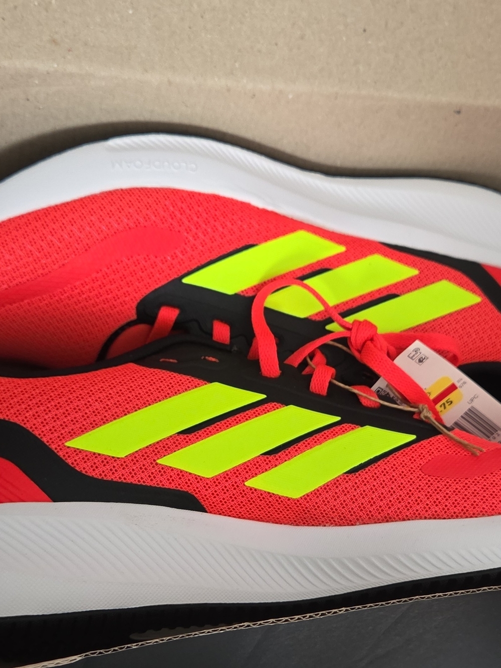adidas Bright Red Running Sneakers with Neon Yellow Stripes